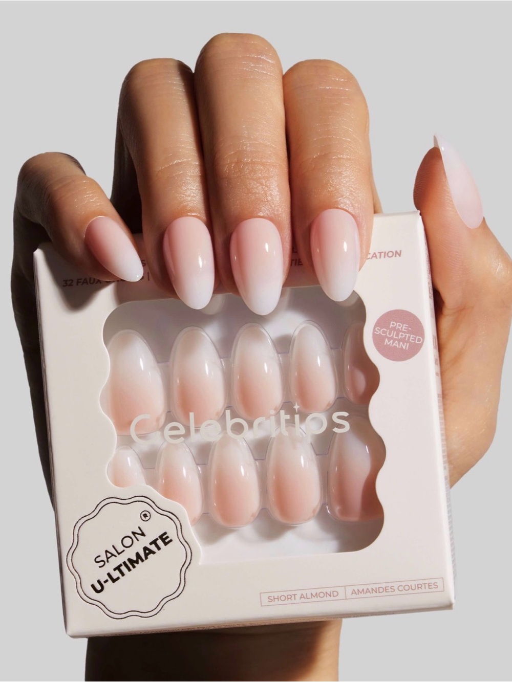 NEW Celebritips “French Ombre” Extra Short Almond Press-On Nails